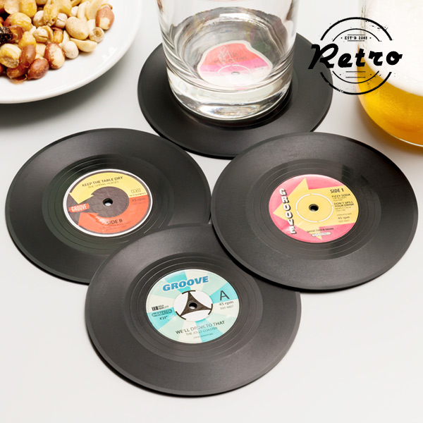 Retro Podložky pod Hrnčeky Vinylová Doska (4 kusy) Retro Podložky pod Hrnčeky Vinylová Doska (4 kusy)