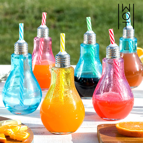Farebné Poháre Žiarovka so Slamkami Wagon Trend 250 ml (6 kusov) Farebné Poháre Žiarovka so Slamkami Wagon Trend 250 ml (6 kusov)
